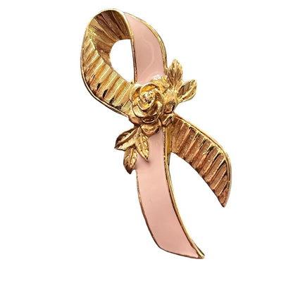 Avon Breast Cancer Awareness Pink Enamel Gold Tone Ribbon Brooch Metal Pin