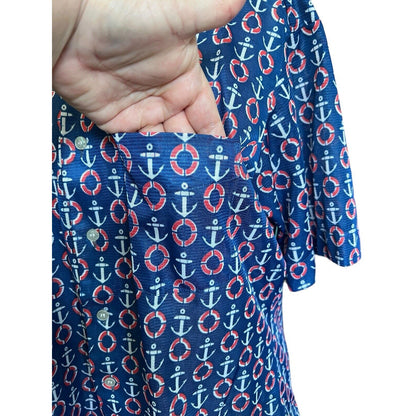 MARLBORO CLASSICS Womens Nautical Shirt Large Rare Vintage Button Down Polyester