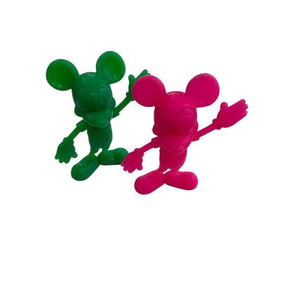 Vintage 1971 Marx Toys Neon Green Pink 6" Disney Mickey Mouse Figures Set Of 2