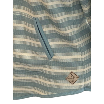 Size Small Eddie Bauer Hoodie Women Shirt Blue White Striped Pullover Pocket