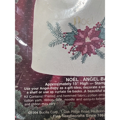 1994 Bucilla Noel Angel Baby 15" Poinsettia Stamped Cross Stitch #33416 NOS