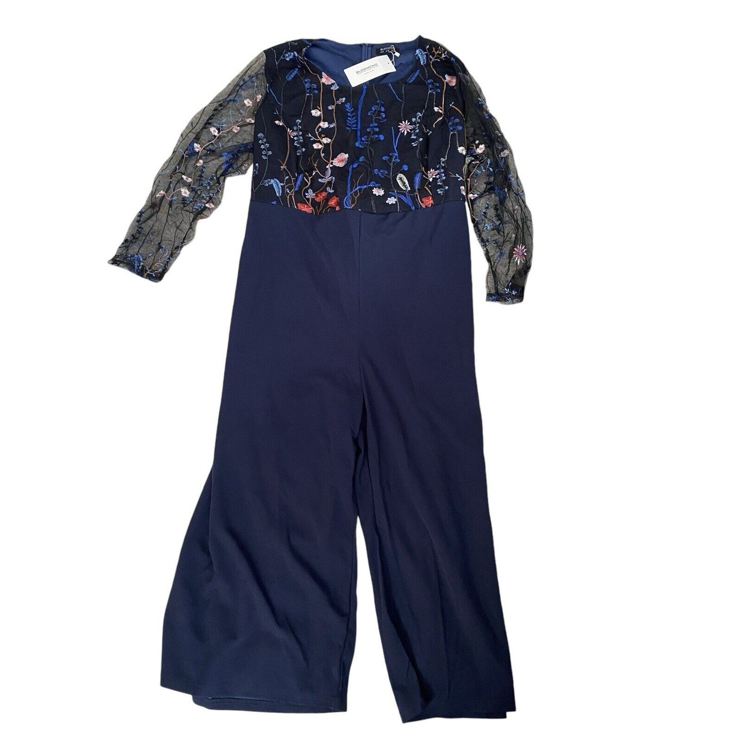 Size 28W Bloomchic Romper Jumpsuit Formal Embroidered Navy Floral NWT