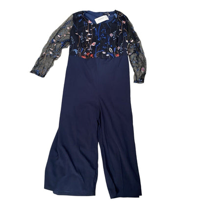Size 28W Bloomchic Romper Jumpsuit Formal Embroidered Navy Floral NWT