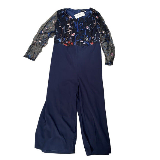 Size 28W Bloomchic Romper Jumpsuit Formal Embroidered Navy Floral NWT