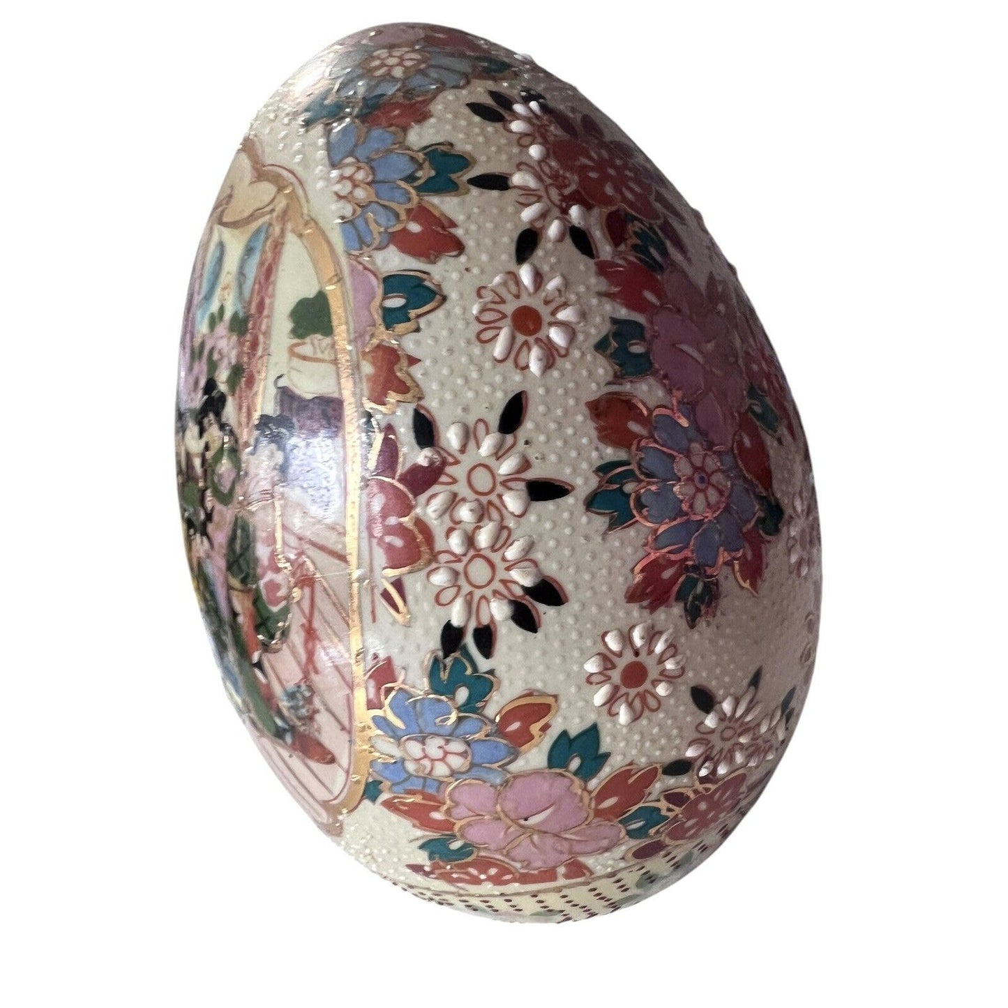VTG Japanese Porcelain Hand Painted Egg Geisha Flowers Oriental 6 3/4” Tall
