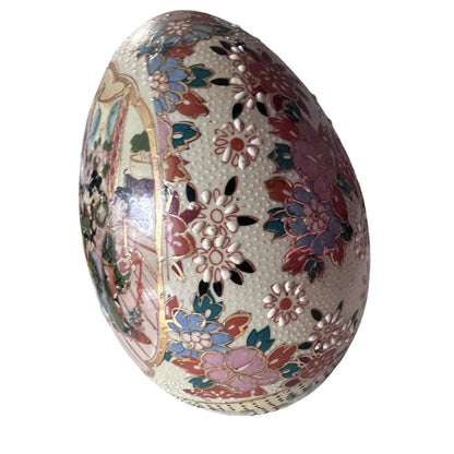 VTG Japanese Porcelain Hand Painted Egg Geisha Flowers Oriental 6 3/4” Tall