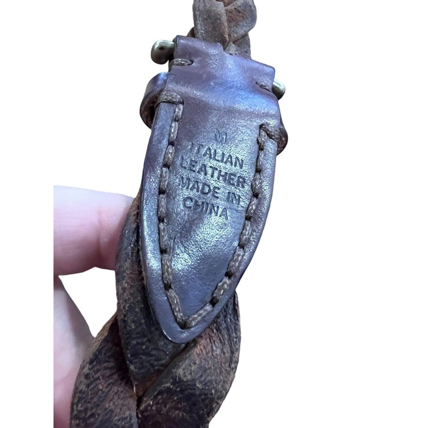 Vintage Mens Leather Braided Brown Belt Brass Hardware M