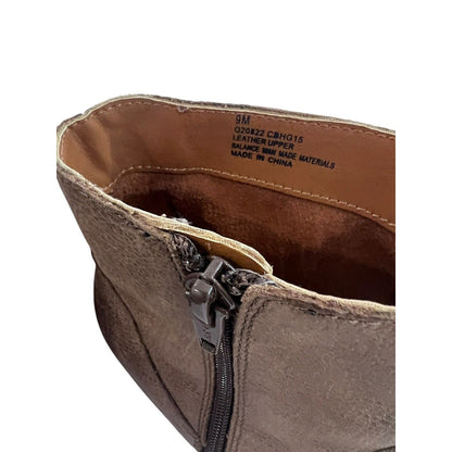 Size 9 Korks Tan Leather Burnished Toe Booties Side Zipper Cowgirl