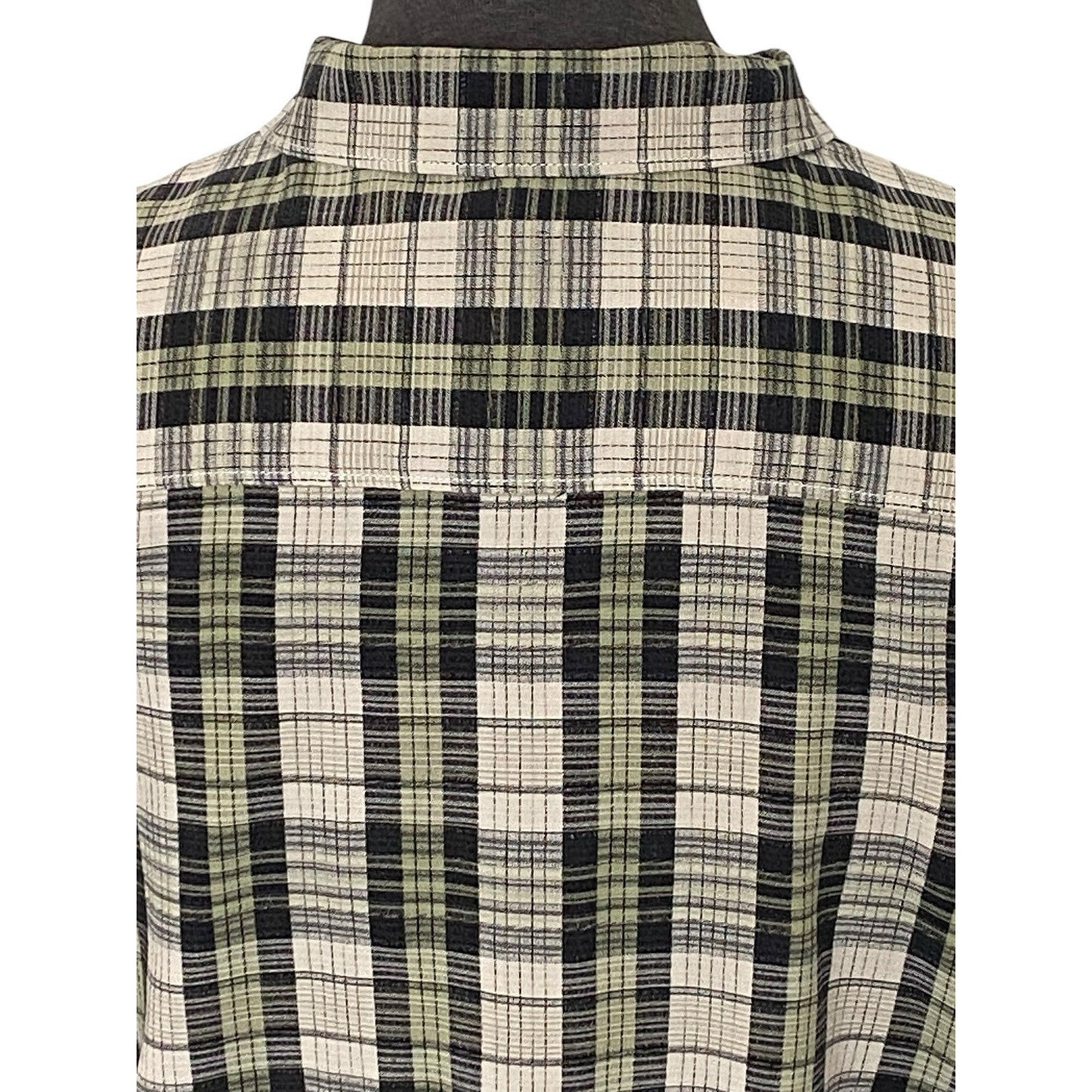 Large Tommy Bahama Button Up Shirt Mens Silk Short Sleeve Plaid Green Black Gray