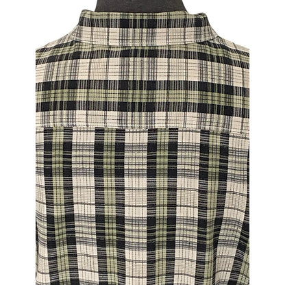 Large Tommy Bahama Button Up Shirt Mens Silk Short Sleeve Plaid Green Black Gray