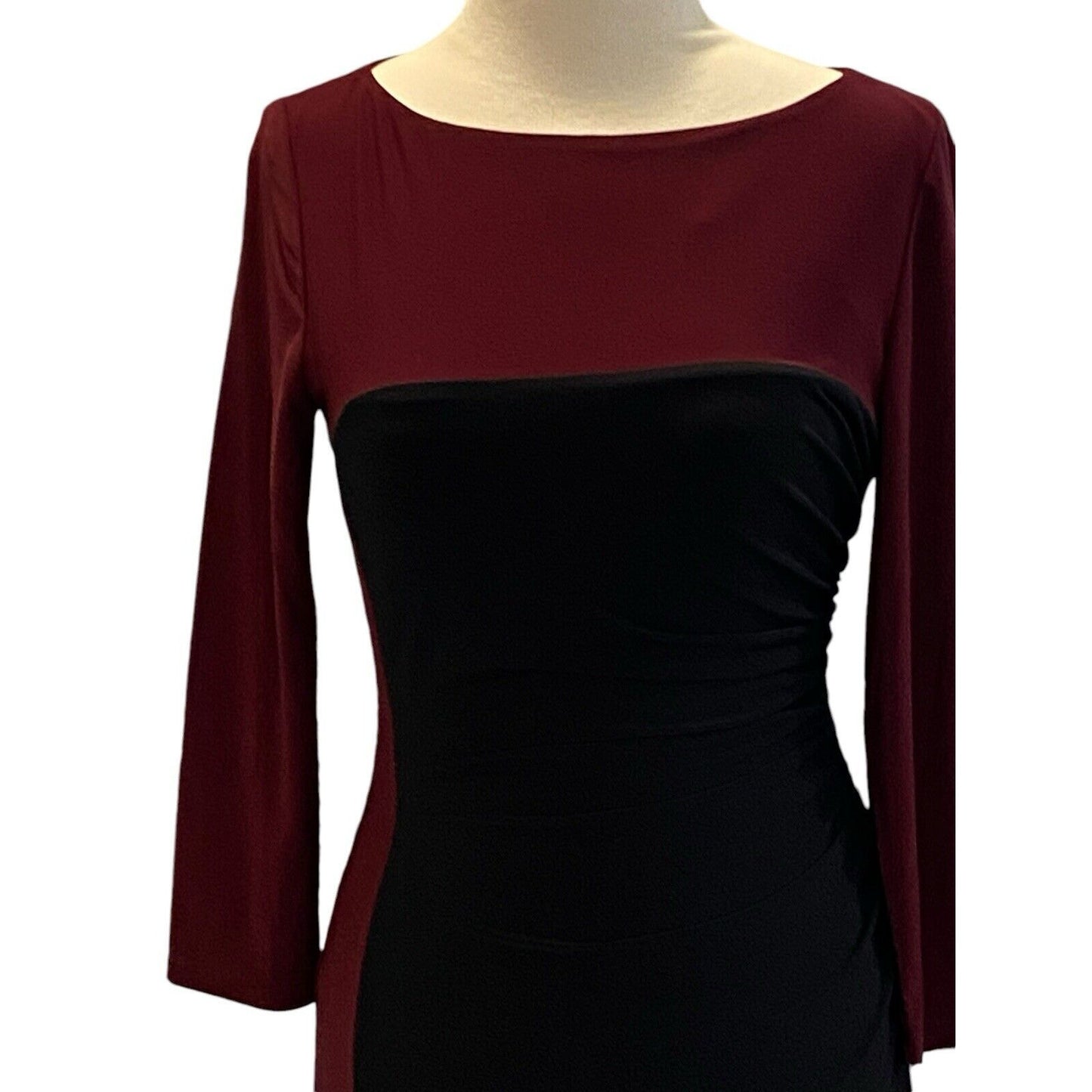 Size 4 Ralph Lauren Dress Black Garnet Color Block Slinky Ruched NWT