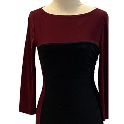Size 4 Ralph Lauren Dress Black Garnet Color Block Slinky Ruched NWT