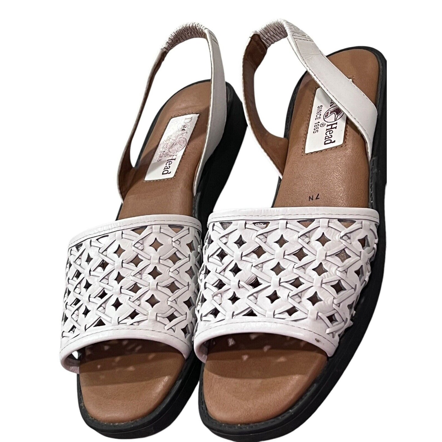 Duck Head Women's White Leather Open Weave Slingbacks 7N Resort Wear