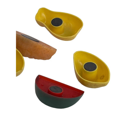 Vintage Fruit Fridge Refrigerator Magnets Plastic set of 5 1960s Watermelon Pear
