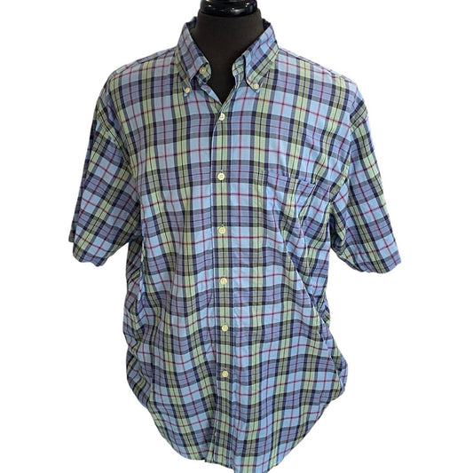 Austin Reed London Men Sz XL Extra Large Shirt Short Sleeve Button Down Plaid