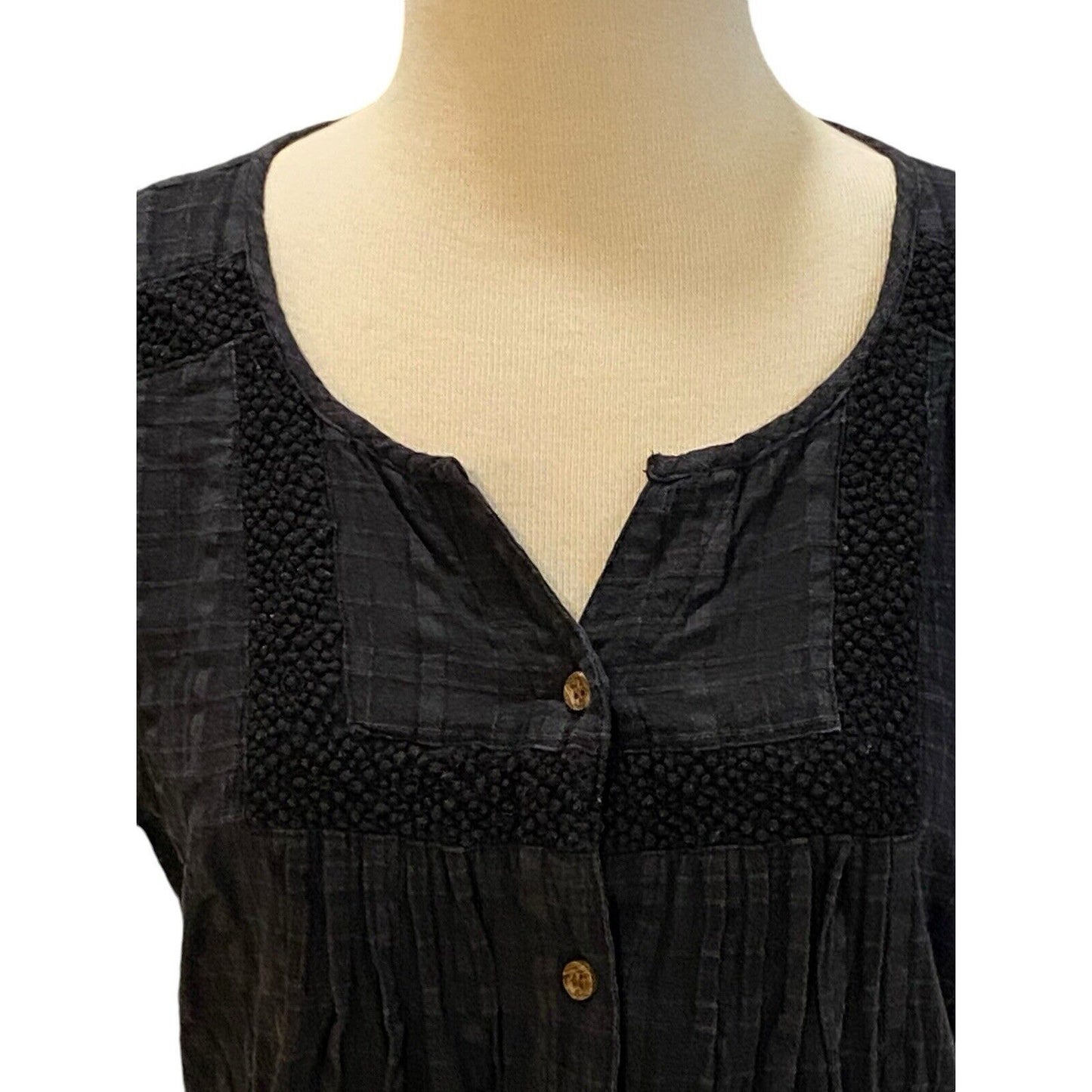 Size Small Prana Women's Cap Sleeve Black Boho Blouse Shirt Top