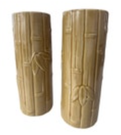 Two Tiki Mugs Vases Growing Bamboo Design DW115-L Stamped Glazed