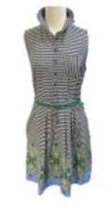 Tommy Hilfiger Dress Small Blue White Belted Multicolor Preppy Striped Button Up