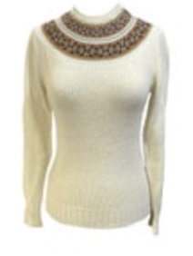 Vintage Garland Sweater Jumper Womens Size Ivory Fair Isle Made in USA Yoke Neck