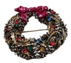 Vintage Gold Tone Multi Color Rhinestone Christmas Wreath Brooch Pin Signed Art
