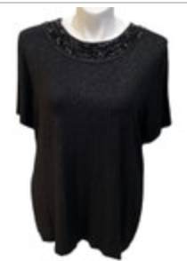 3X INC Women's Black Shimmer S/S Tunic Beaded Collar Holiday Cocktail Party