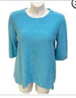 Southern Lady 1X Sweater Turquoise 3/4 Sleeve Y2K Chunky