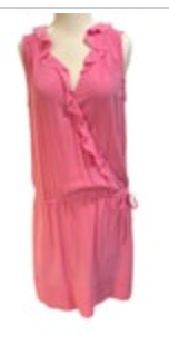 8 NWT Banana Republic Pink Wrapstyle Silk Ruffled Sleeveless Cinch Waist Dress