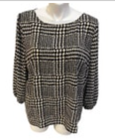 2X Talbots Geometric Boatneck Tunic Blouse 3/4 Sleeve Women's Black/White