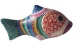 Vintage Hand painted Terra Cotta Mexico Colorful Fish 6.5” X 3” Whimsical Decor