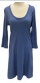 S Garnet Hill Blue Long Sleeve Cotton Blend Casual Maxi Dress Scoop Neck
