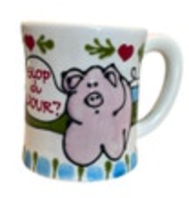 Cute Pig White Coffee Mug Signed Ceramic Cup EUC Hand Painted Slop Du Jour