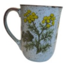 Vintage Speckled Stoneware Otagiri Style Mug Yellow Flower Herb Dandelion