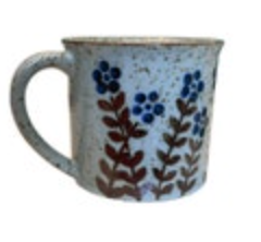Vintage Speckled Stoneware Otagiri Style Mug Small Blue Flowers Tiny Chip