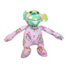 Whimsical Patchwork Small Monkey Plush Stuffed Toy Flamingo Polka 10” Nursery