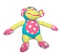 Whimsical Patchwork Small Monkey Plush Stuffed Toy Floral Polka Dot 10” Nursery