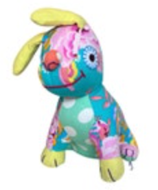 Whimsical Patchwork Small Dog Plush Stuffed Toy Floral Polka Dot 10” Nursery
