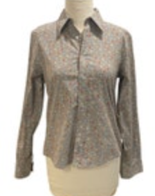 Ralph Ralph Lauren L Gray/Brown Floral Long Sleeve Western Snap Up Pintuck