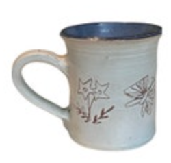 Art Studio Small Mug Pottery Candle Inside Etched Handmade Signed Birds Flowers