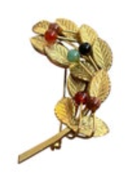 Vintage Leaf With Berries Brooch Colored Beads Swag Style Gold Tone Lovely