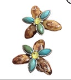 Chicos Earrings Blue Green Brown Flower Enamel Silver Tone Clip On Vintage