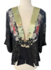 Spencer Alexis Blouse Jacket Womens Medium Black Mint Floral Metallic Lace Sheer