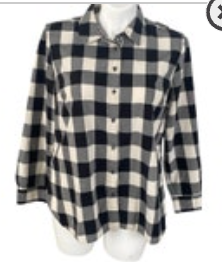 XL TALBOTS Black Plaid Buffalo Check Button Up Dress Shirt Cotton EUC