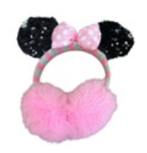Minnie Mouse Sequin Ear Muffs Pink Fluffy Disney Black Silver Sequins