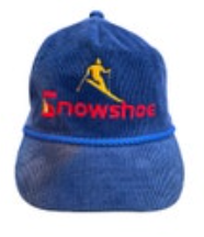 Vintage 80s Snowshoe Ski Skiing Snowboard Corduroy Trucker Hat Snapback Cap Blue