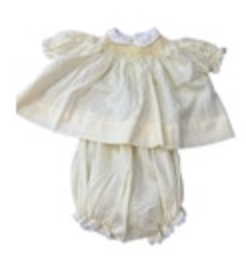 Polly Flinders Embroidered Smocked Dress Lace Bloomer Set Stitch Yellow Vintage