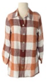 Soft Surroundings Sz S Carreaux Back Gold Zip Linen Blend Plaid Shirt Tunic Top