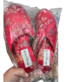 Asian Style Red Satin Embroidered Slippers Flats House Shoe Women Small New