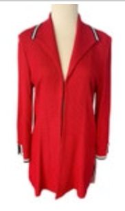 Ming Wang Womens Sz M Bright Red Cardigan Jacket Single Clasp Long Duster