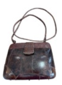 Vintage ESTATE Brown Eel Skin Purse Hard Shell Shoulder Bag Wide Opening