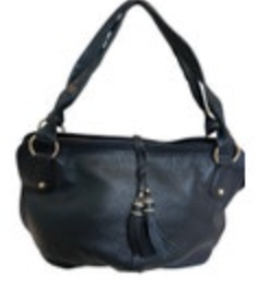 Talbots Black Leather Pebbled Hobo Shoulder Bag Purse Tassels Brass Hardware